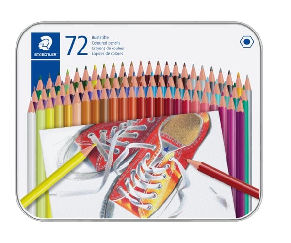 Fargeblyant STAEDTLER® 175 M72 sekskantet - med 72 stk. ass. farger i metallboks