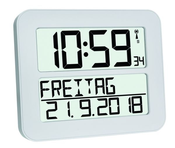 TFA Time Line Max - Klokke - rektangulær - elektronisk - skrivebord, veggmonterbar - 25.8 x 21.2 cm - hvit
