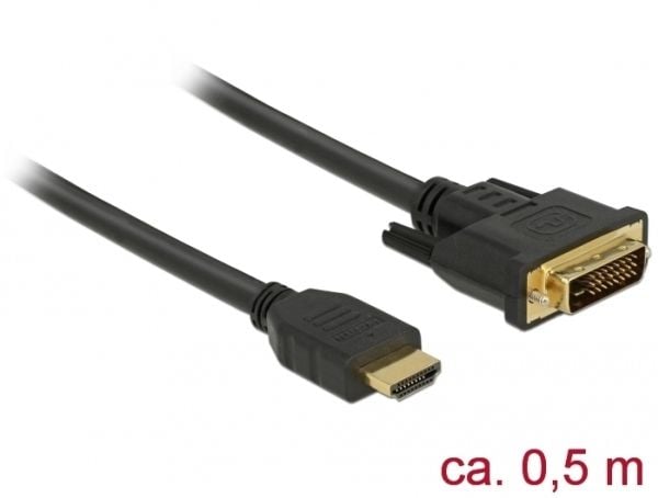 Delock - Adapterkabel - HDMI hann til DVI-D hann - 50 cm - trippel beskyttelse - svart - tommelskruer