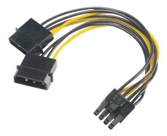 Akasa - Strømadapter - 4-pin intern strøm (hann) til 8-pins PCIe-strøm (6+2) (hunn) - 15 cm