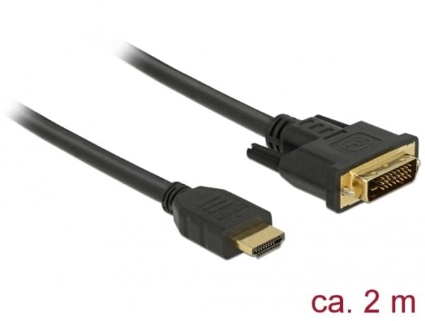 Delock - Adapterkabel - DVI-D hann til HDMI hann - 2 m - trippel beskyttelse - svart - tommelskruer