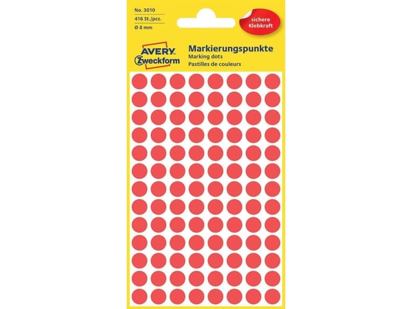 Avery Zweckform - Selvklebende - rød - 8 mm rund 416 etikett(er) (4 ark x 104 runde etiketter)