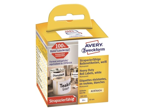 Avery A1976414, Hvit, Avrundet rektangel, Permanent, Rolle, Folie, Direkte Termisk