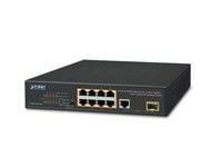 PLANET FGSD-1011HP, Uhåndtert, Gigabit Ethernet (10/100/1000), Full tosidig, Strøm over Ethernet (PoE), Rack-montering, 1U