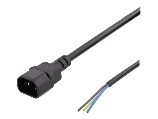 DELTACO - Strømkabel - IEC 60320 C14 til uisolert tråd - 2 m - svart