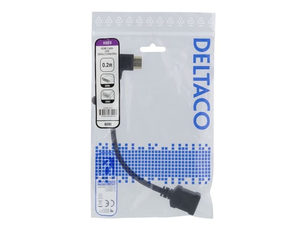 DELTACO HDMI-21C - HDMI-adapter - HDMI hunn til HDMI hann venstreivinklet - 20 cm - svart