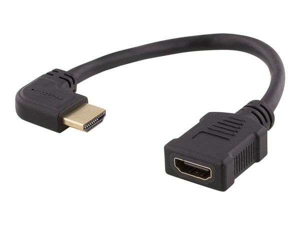 DELTACO HDMI-21C - HDMI-adapter - HDMI hunn til HDMI hann venstreivinklet - 20 cm - svart