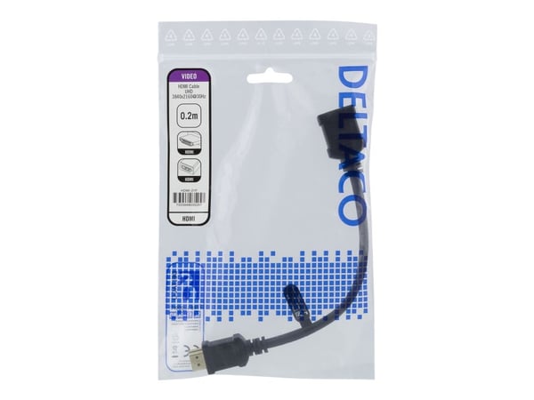 DELTACO HDMI-21F - HDMI-utvidelsesadapter - HDMI hunn til HDMI hann - 20 cm - svart