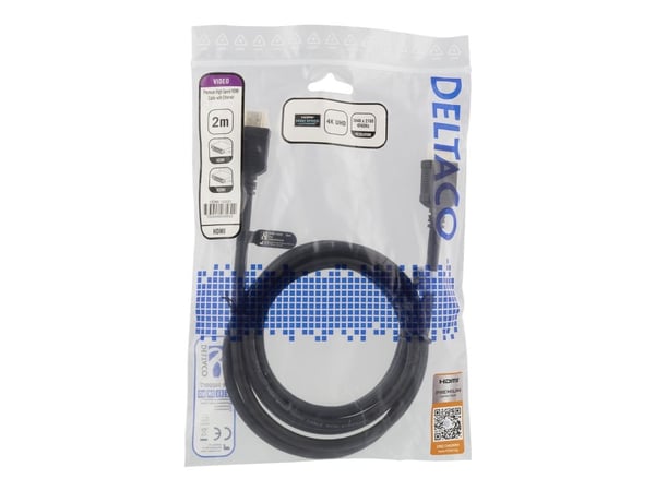 DELTACO HDMI-1020D - HDMI-kabel med Ethernet - HDMI hann til HDMI hann - 2 m - svart - 4K-støtte