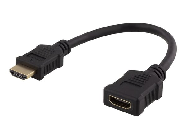 DELTACO HDMI-21F - HDMI-utvidelsesadapter - HDMI hunn til HDMI hann - 20 cm - svart
