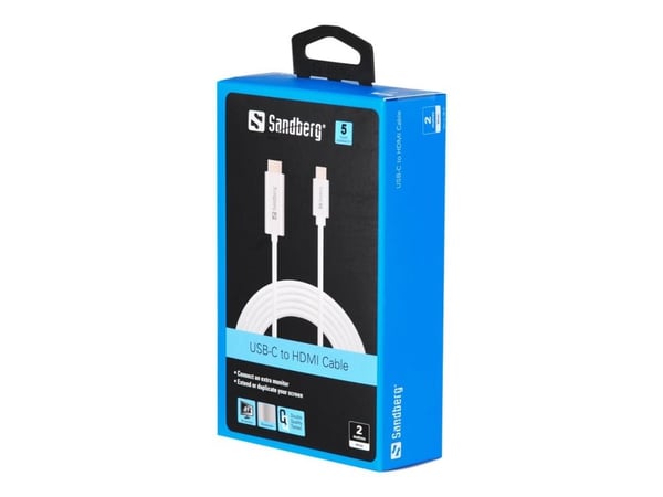 Sandberg - Video/lydkabel - USB-C hann til HDMI hann - 2 m - 4K-støtte