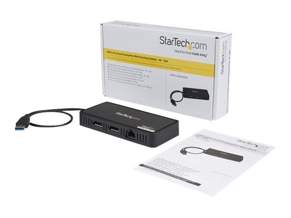 StarTech.com USB 3.0 mini dockningsstation - Dubbla skärmar USB-A dockningsstation med DisplayPort 4K 60 Hz Video och Gigabit Ethernet - 30 cm kabe...