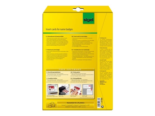 Sigel - Vit - 54 x 90 mm - 185 g/m² - 100 stk (10 ark x 10 namnskyltskort