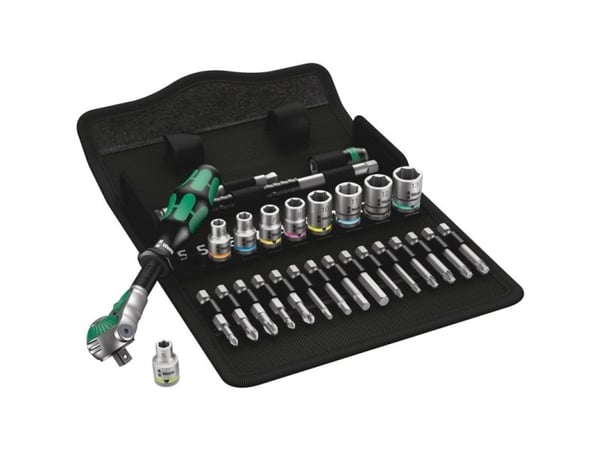 Wera 8100 SA 6, Pipenøkkelsett, Svart, Kromfarget, Grønn, CE, Skrallehåndtak, 1 stykker, 1/4"