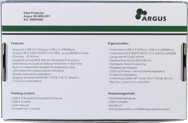 Inter-Tech Argus GD-MSLK01 - Drevkabinett - M.2 - M.2 Card - USB 3.0