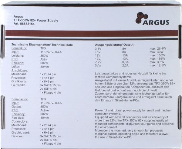 Argus TFX-350W - Strømforsyning (intern) - TFX12V - AC 115/230 V - 350 watt - aktiv PFC