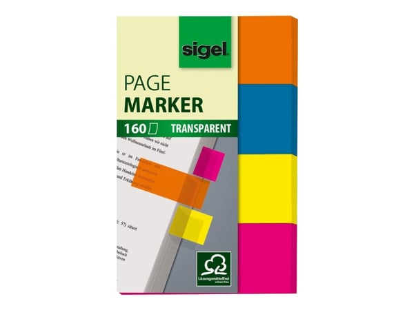 Sigel PageMarker - Sidemarkør - 20 x 50 mm - 160 ark - gjennomsiktig rosa, gjennomsiktig blå, gjennomsiktig gul, transparent oransje