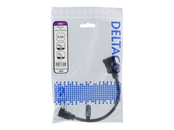 DELTACO HDMI-21B - HDMI-adapter - HDMI hann vinklet til HDMI hunn - 20 cm - svart