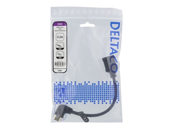 DELTACO HDMI-21D - HDMI-adapter - HDMI hunn til HDMI hann rettvinklet - 20 cm - svart