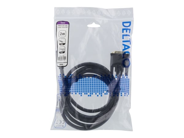 DELTACO HDMI-112D - Adapterkabel - HDMI hann til DVI hann - 2 m - svart - 1080p-støtte