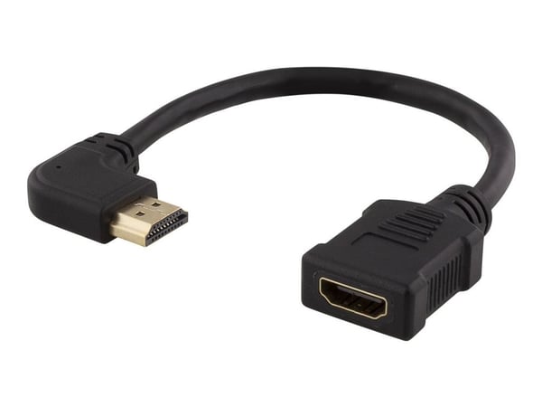 DELTACO HDMI-21D - HDMI-adapter - HDMI hunn til HDMI hann rettvinklet - 20 cm - svart