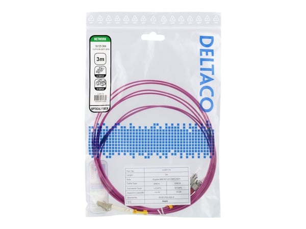 DELTACO - Koblingskabel - LC/UPC-multimodus (hann) til ST/UPC-multimodus (hann) - 3 m - fiberoptisk - dupleks - 50 / 125 mikroner - OM4 - rosa