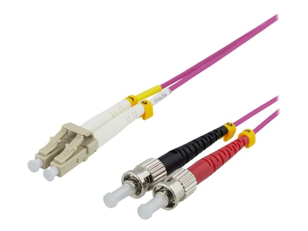 DELTACO - Koblingskabel - LC/UPC-multimodus (hann) til ST/UPC-multimodus (hann) - 3 m - fiberoptisk - dupleks - 50 / 125 mikroner - OM4 - rosa