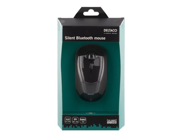 DELTACO MS-900 Silent - Hiiri - 4 painiketta - langaton - Bluetooth 5.0 - musta - läpipainopakkaus (blisteri)