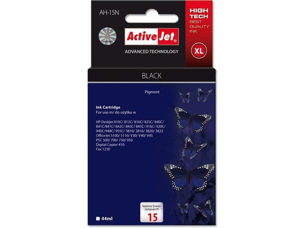 Activejet AH-15N, Korkea (XL) värintuotto, Musta, Väriainepohjainen muste, 44 ml, 1 kpl, Kertapakkaus