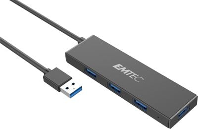EMTEC Ultra Slim USB3.1 4-Port Hub T620A - Hub - 4 x USB 3.1 Gen 1 - stasjonær