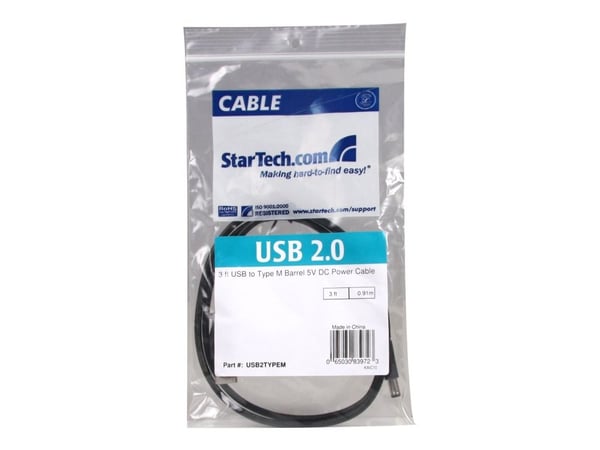 StarTech 3 ft USB to Type M Barrel 5V DC Power Cable - Power cable - USB (power only) (M) to DC jack 5.5 mm (M) - 3 ft - molded - black - USB2TYPEM...