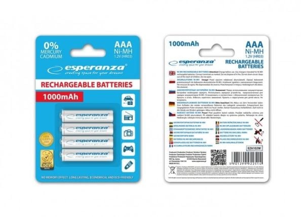 Esperanza - Akku 4 x AAA - NiMH - 1000 mAh - valkoinen