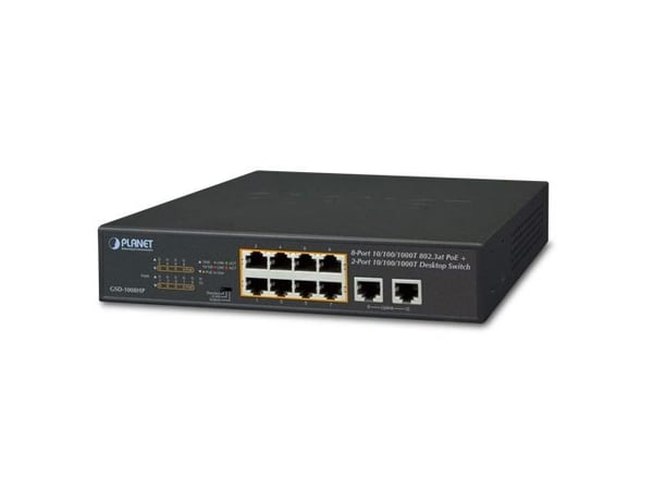 PLANET GSD-1008HP - Switch - ikke-styrt - 10 x 10/100/1000 (8 PoE+) - stasjonær, rackmonterbar - PoE+ (120 W)