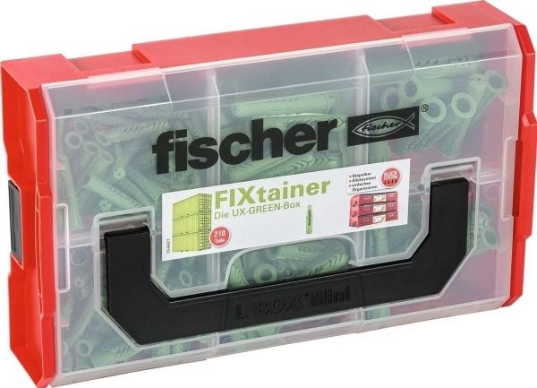 Fischer FIXtainer - UX, Kiinnitystulppa, Betoni, Muovi, Muovi, Vihreä, 210 kpl