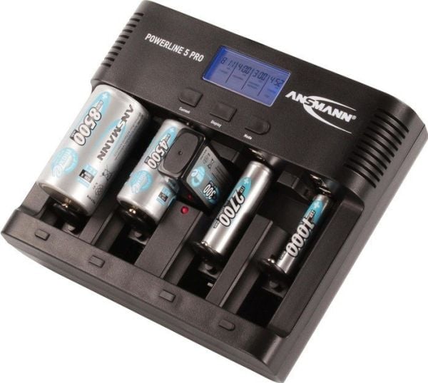 ANSMANN Powerline 5 Pro - Batterilader - (for 4xAA/AAA/C/D, 1x9V) + AC-strømadapter + bilstrømadapter - 1800 mA (USB) - svart