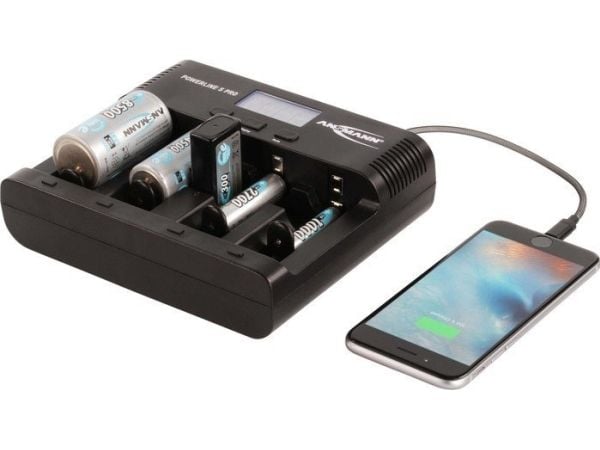 ANSMANN Powerline 5 Pro - Batterilader - (for 4xAA/AAA/C/D, 1x9V) + AC-strømadapter + bilstrømadapter - 1800 mA (USB) - svart