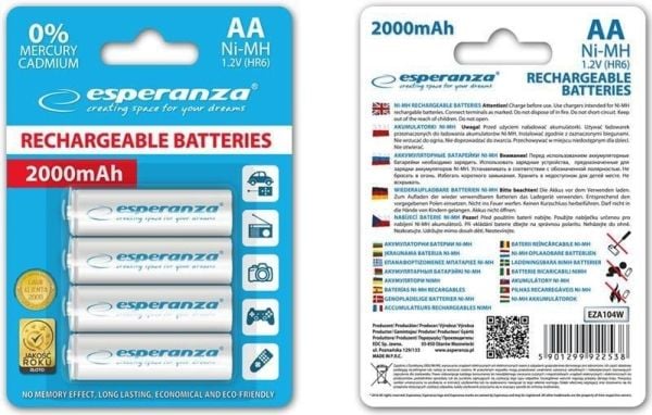 Esperanza - Batteri 4 x AA-typ - NiMH - 2000 mAh - vit