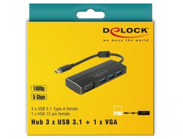 Delock - Retail Pack - dokkingstasjon - USB-C 3.1 / Thunderbolt 3 - VGA