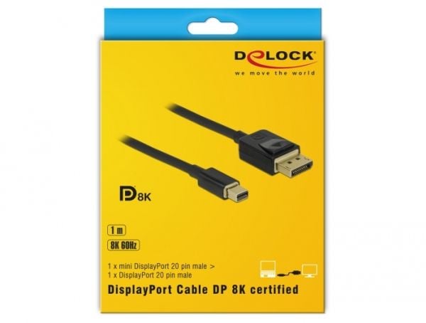 Delock - DisplayPort-kabel - DisplayPort hann til Mini DisplayPort hann - 1 m - svart - 8K-støtte