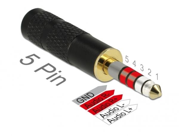 Delock - Audioadapter - balansert stereo 4,4 mm hann til 4-pols mikrojakk hunn