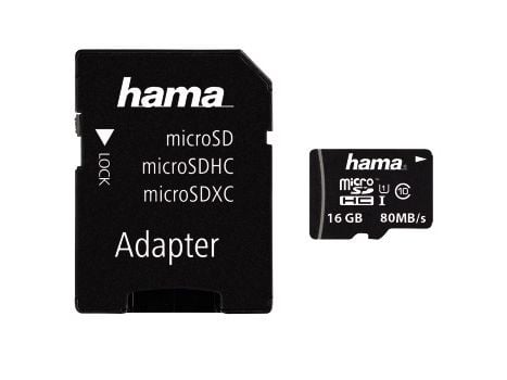 Hama microSDHC 16GB, 16 GB, MicroSDHC, Klasse 10, UHS-I, 80 MB/s, Svart
