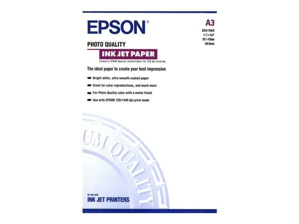 Epson Photo Quality Ink Jet Paper - Matt - belagt - A3 (297 x 420 mm) - 102 g/m² - 100 ark papir - for SureColor SC-P700, P7500, P900, P9500, T2100...