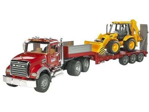 BRUDER - MACK Granite lastbil med låg lastare och JCB 4CX grävmaskin