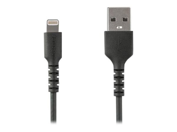 StarTech.com 6 ft(2m) Kestävä musta USB-A Lightning-kaapeli, Heavy Duty Rugged Aramid Fibre USB Type A to Lightning Charger/Sync Power Cord, Apple ...