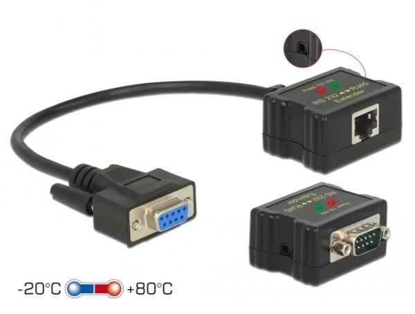 Delock Extender RS-232 DB9 female RJ45 female to RS-232 DB9 male RJ45 female - Utvidet temperaturområde - seriell portutvider - RS-232 - opp til 12...
