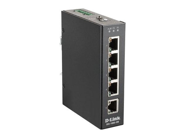 D-Link DIS 100E-5W - Switch - ikke-styrt - 5 x 10/100 - DIN-skinnemonterbar, veggmonterbar - DC-strøm