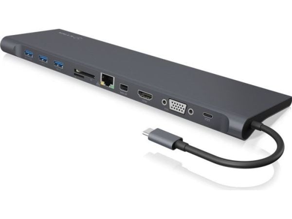 ICY BOX IB-DK2102-C, Kabel, USB 3.2 Gen 1 (3.1 Gen 1) Type-C, 100 W, 3,5 mm, 10,100,1000 Mbit/s, Antracit, Svart