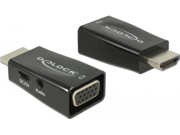 DeLOCK 65901, HDMI A, VGA & 3.5 mm Audio, Musta
