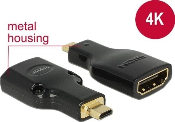 Delock - HDMI-adapter - 19 pin micro HDMI Type D hann til HDMI hunn - svart - 4K-støtte