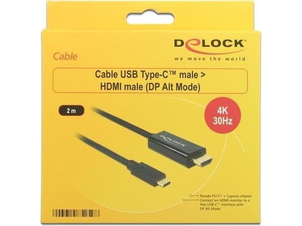Delock - Extern videoadapter - Parade PS171 - USB-C - HDMI - svart - detaljhandel